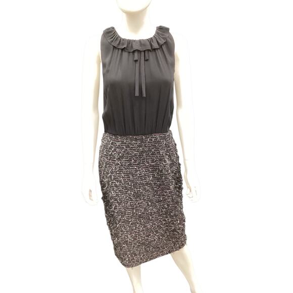 St.John Women’s Dress SZ 8 Silk/ Boucle Fine Knit Bottom Sleeveless Black Silver - Picture 1 of 6